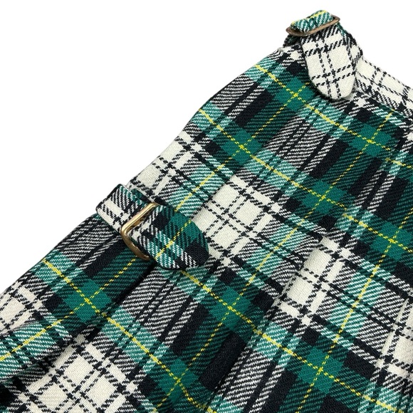 Vintage 1960s wool green plaid kilt style skirt Union made in the USA women's XS - Picture 2 of 6